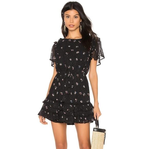 Cleobella Revolve Dark Blue Floral Freesia Cottagecore Ruffle Lace Trim Dress M - Picture 1 of 16